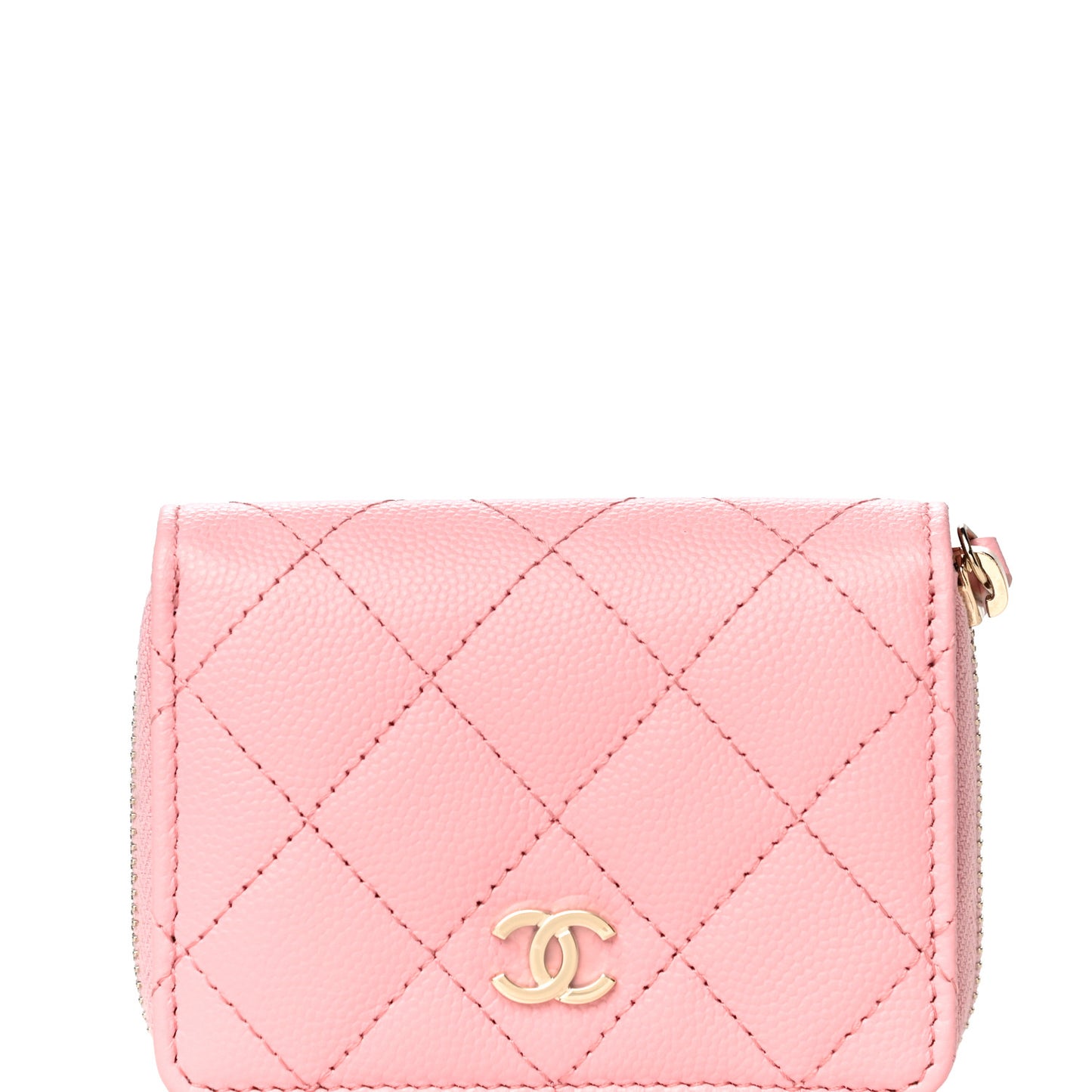 Caviar Quilted Compact Zipped Wallet Pink