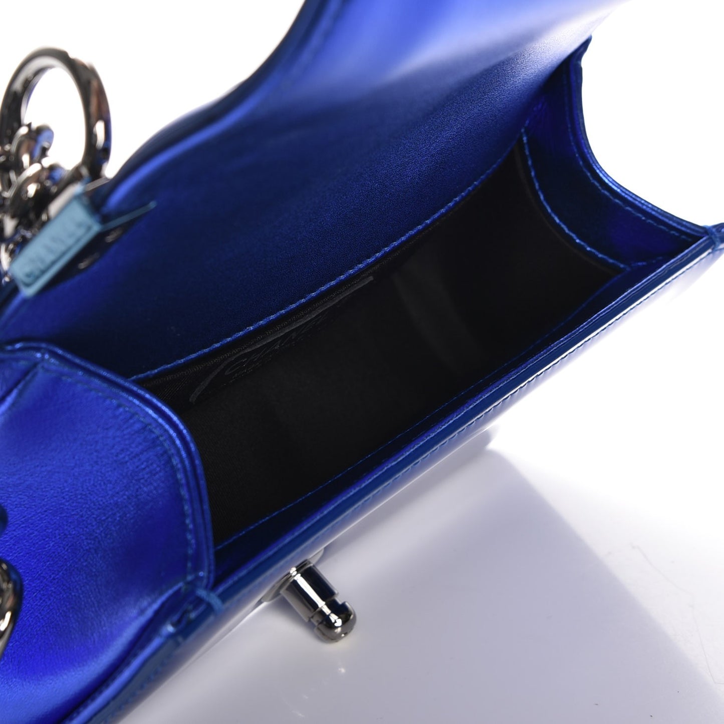 Metallic Patent Calfskin Quilted Small Boy Flap Blue