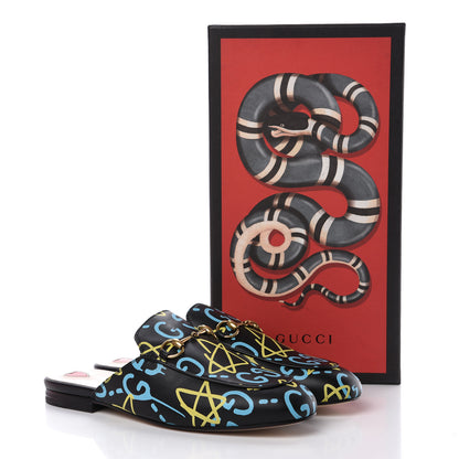 Gucci Calfskin GucciGhost Print Womens Princetown Slippers 38 Black New Acquamarine 9 of 9