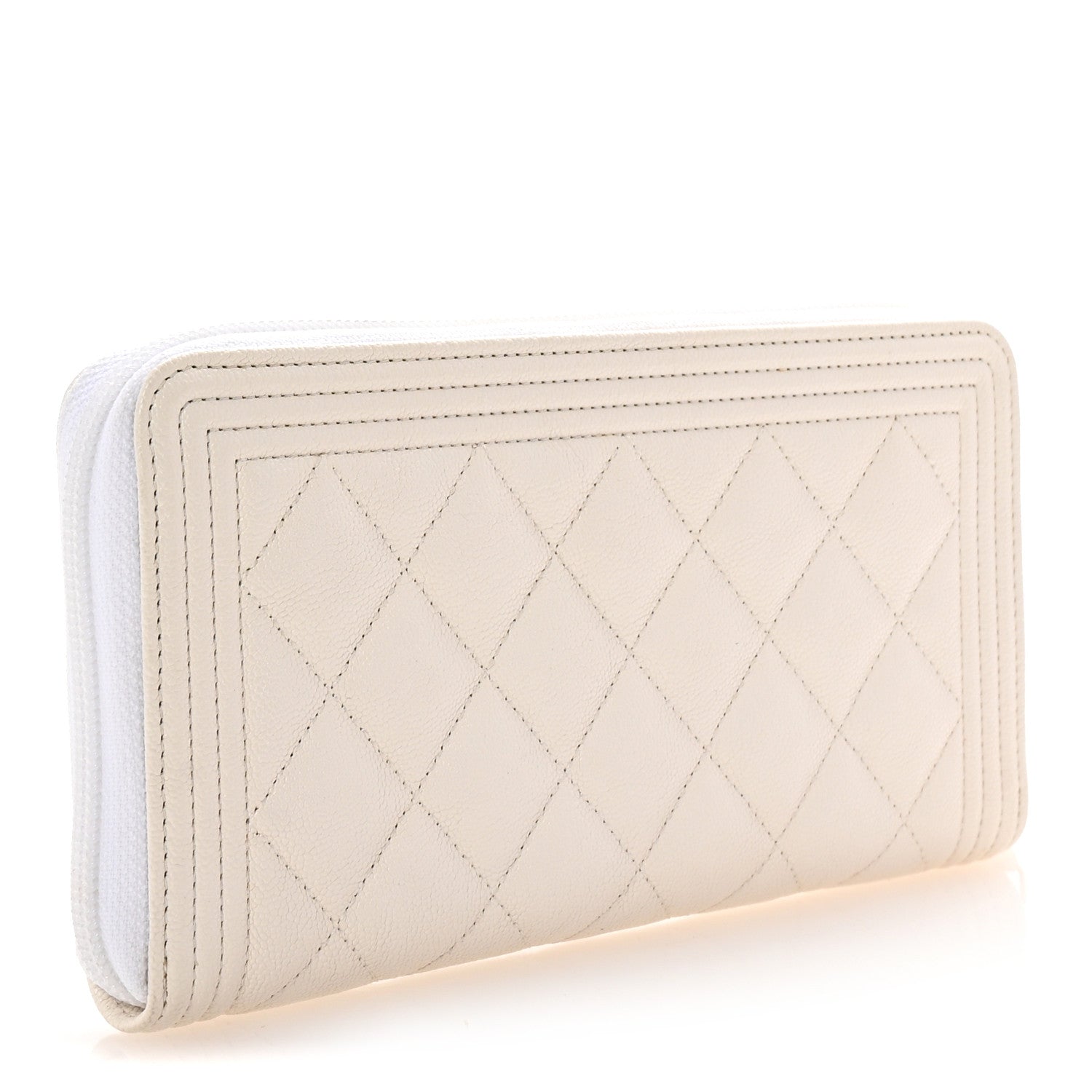 Chanel Caviar Quilted Boy Long Zip Around Wallet White 3 of 9