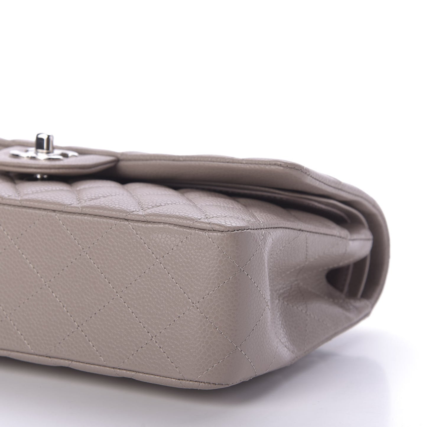 Caviar Quilted Medium Double Flap Beige