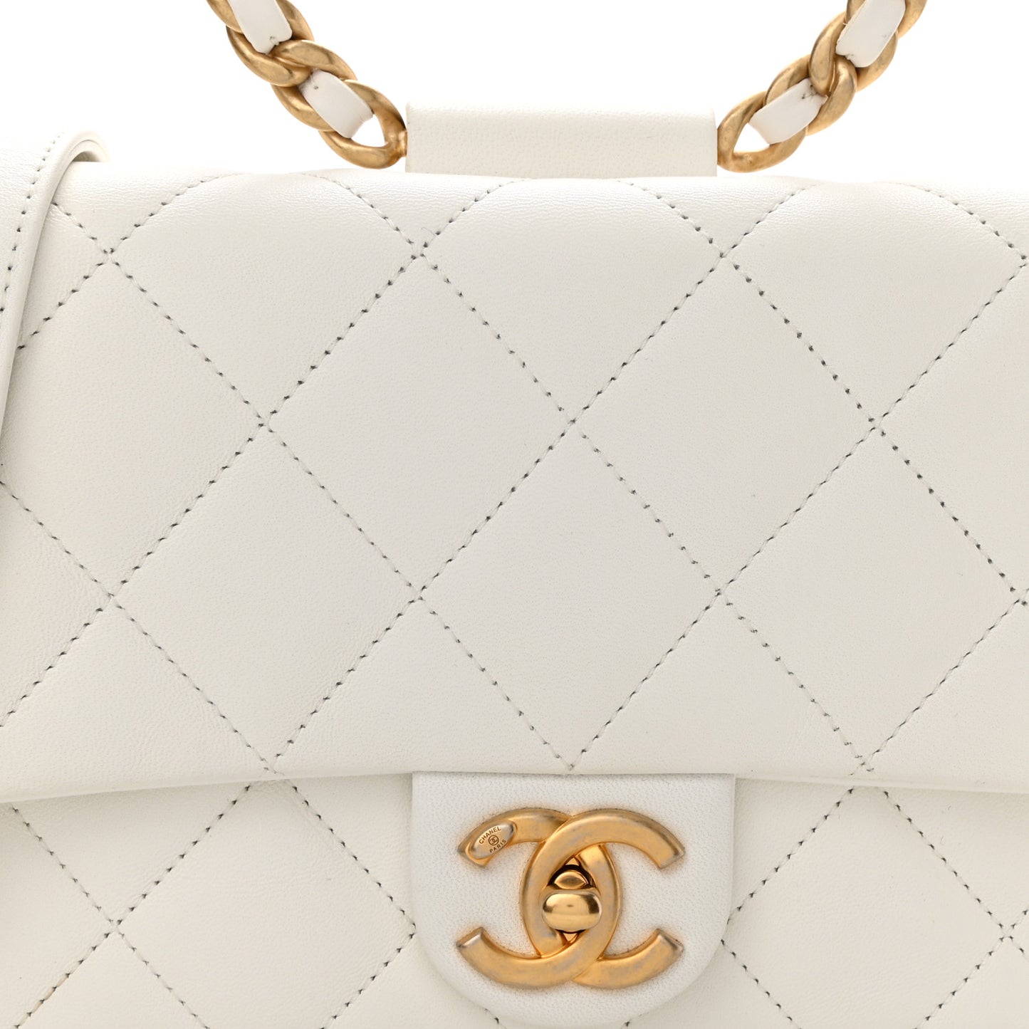 Lambskin Quilted Medium In The Loop Handle Flap Bag White