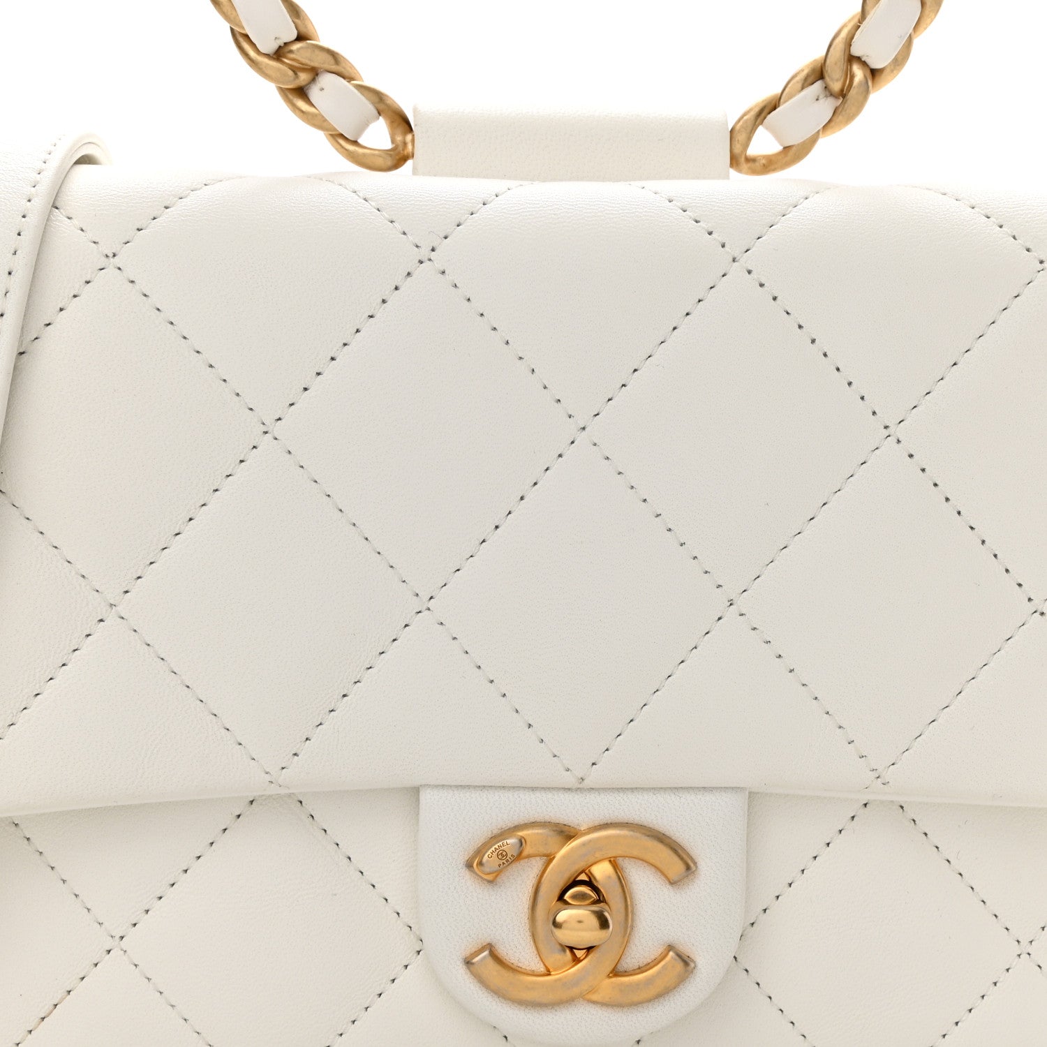 Chanel Lambskin Quilted Medium In The Loop Handle Flap Bag White 7 of 9