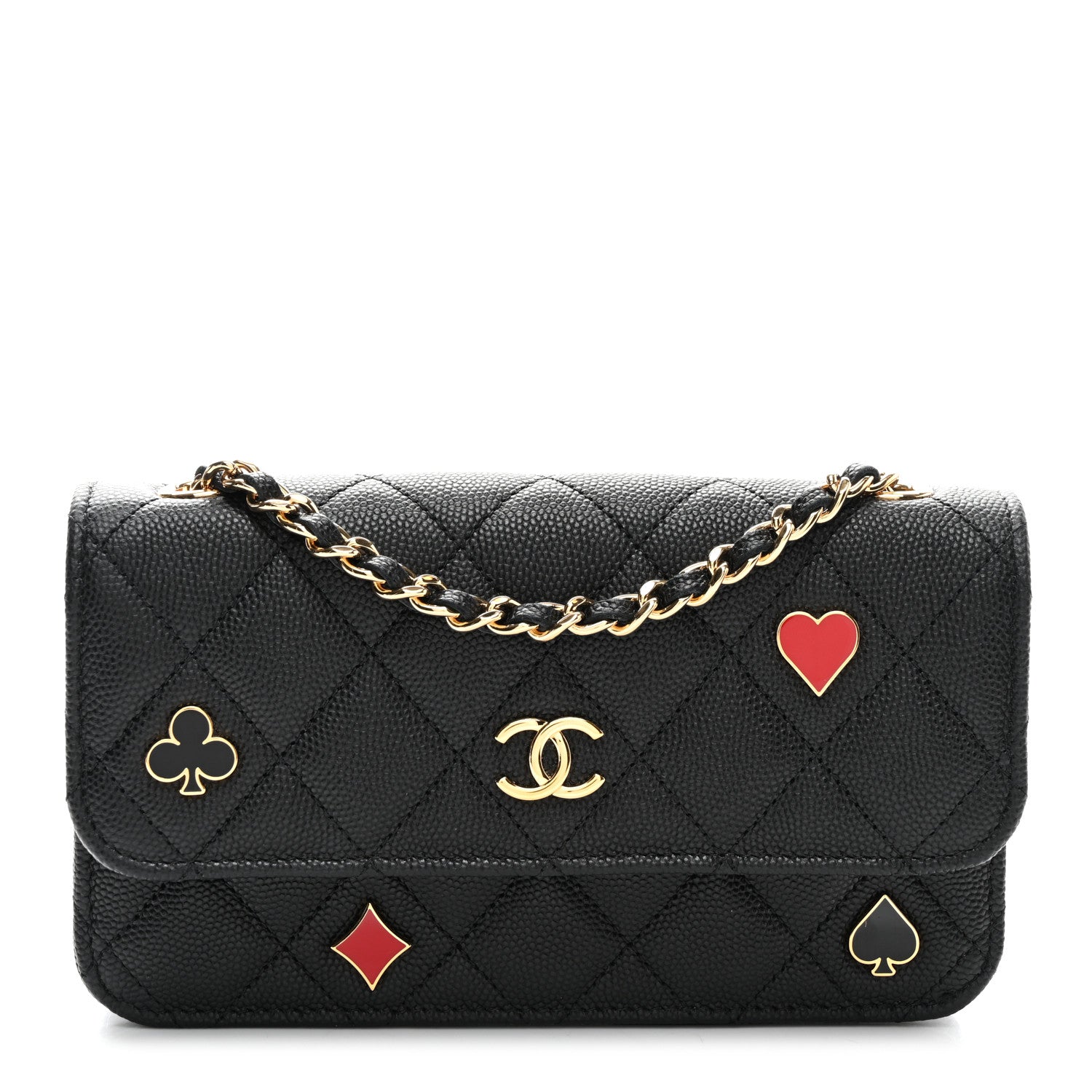 Chanel Caviar Quilted Enamel Coco Casino Flap Phone Holder With Chain Black 1 of 11