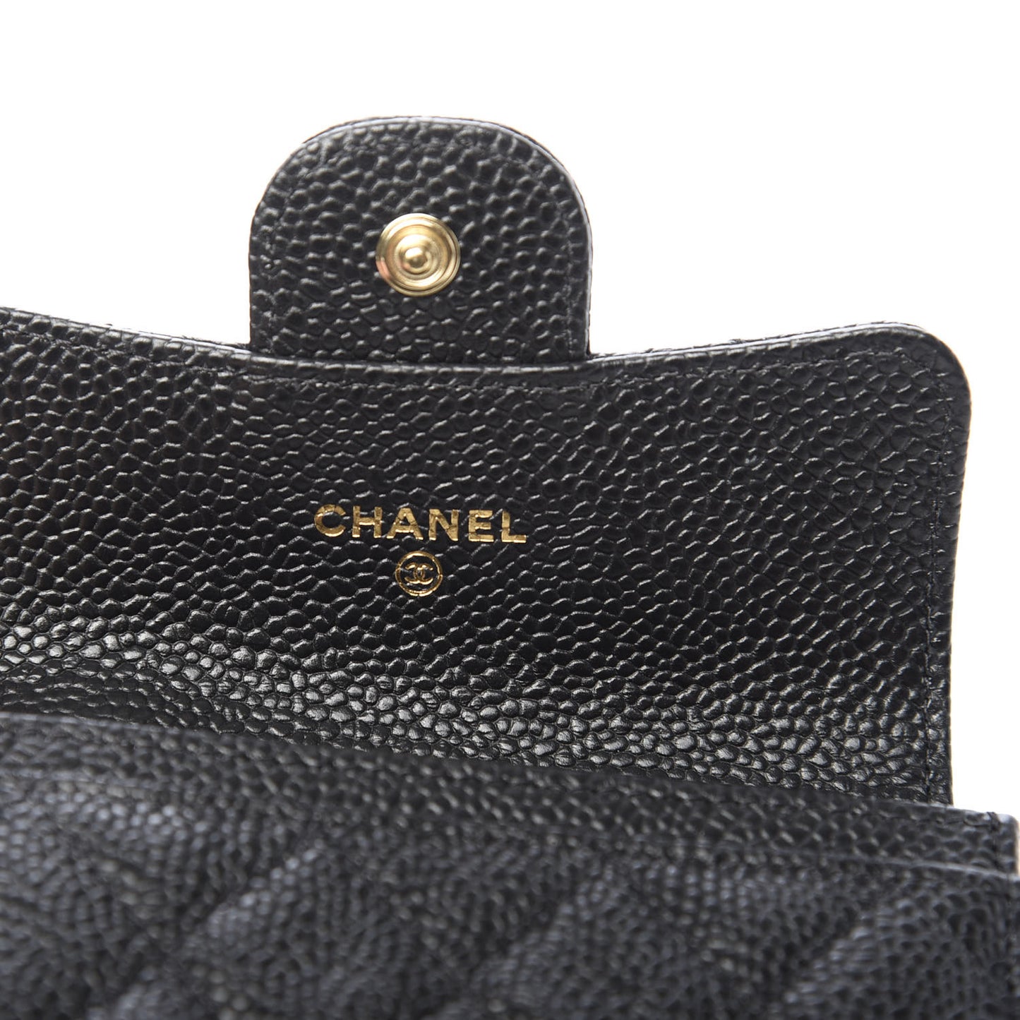 Caviar Quilted Flap Card Holder Wallet Black