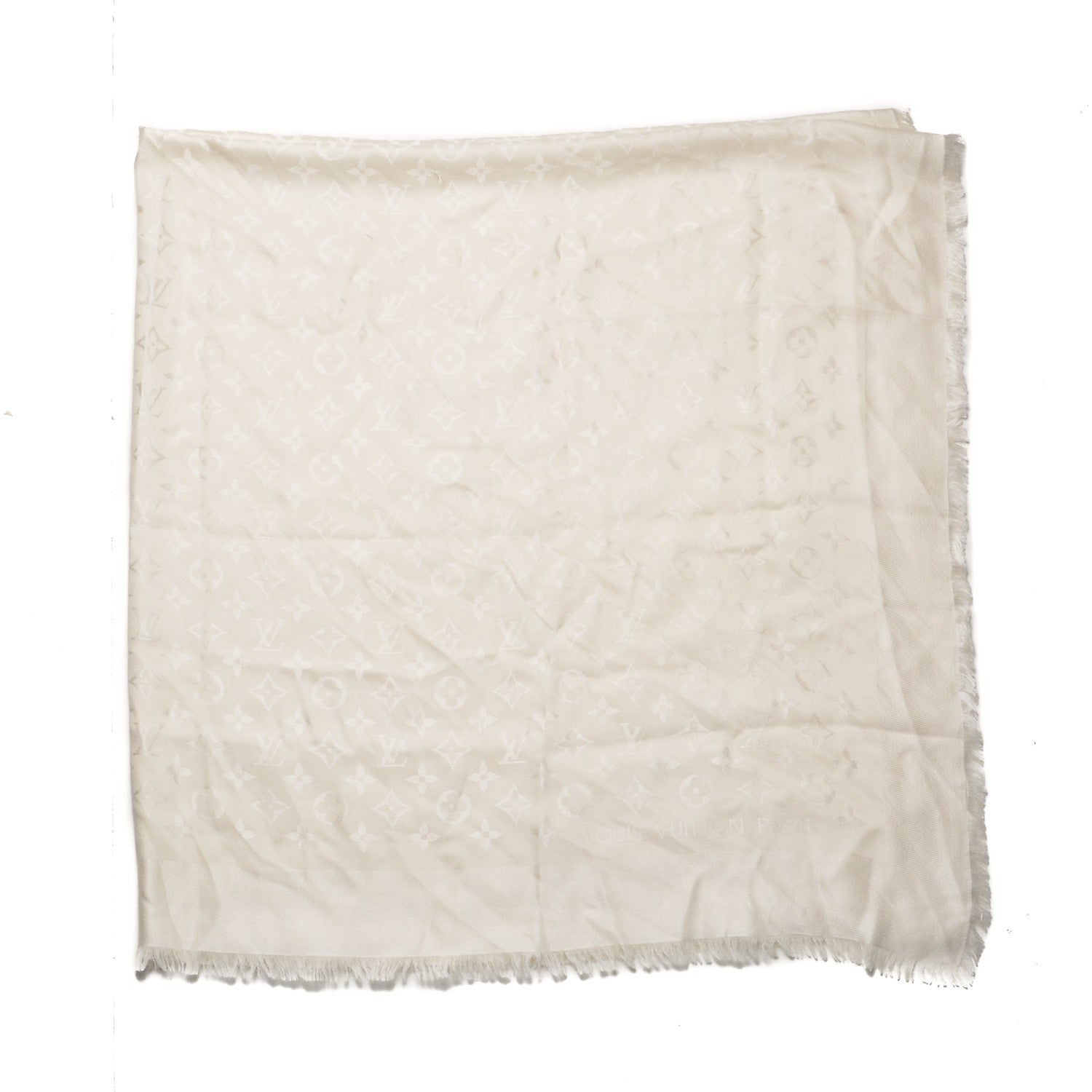 Louis Vuitton Wool Silk Monogram Shawl White 1 of 8