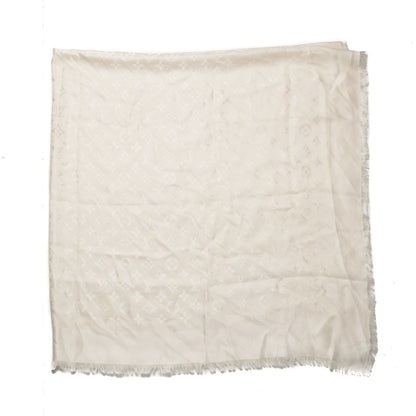 Louis Vuitton Wool Silk Monogram Shawl White 1 of 8
