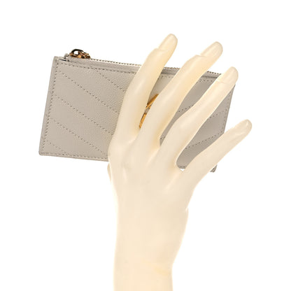 Saint Laurent Grain De Poudre Matelasse Chevron Monogram Fragments Zippered Card Case Crema Soft 2 of 11