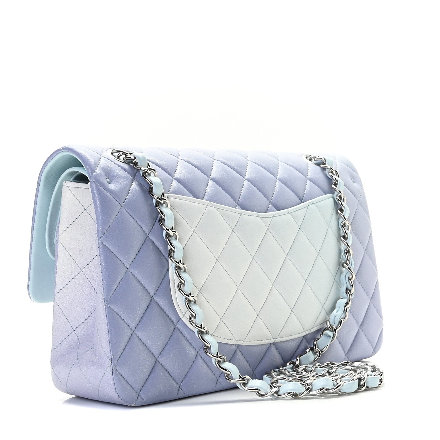 Chanel Perforated Lambskin Quilted Medium Double Flap Light Blue Light Purple White 16 of 19