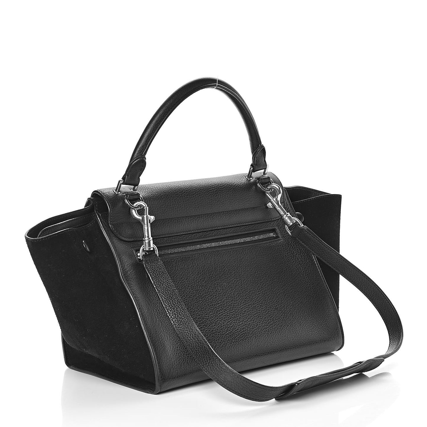 Drummed Calfskin Suede Small Trapeze Black