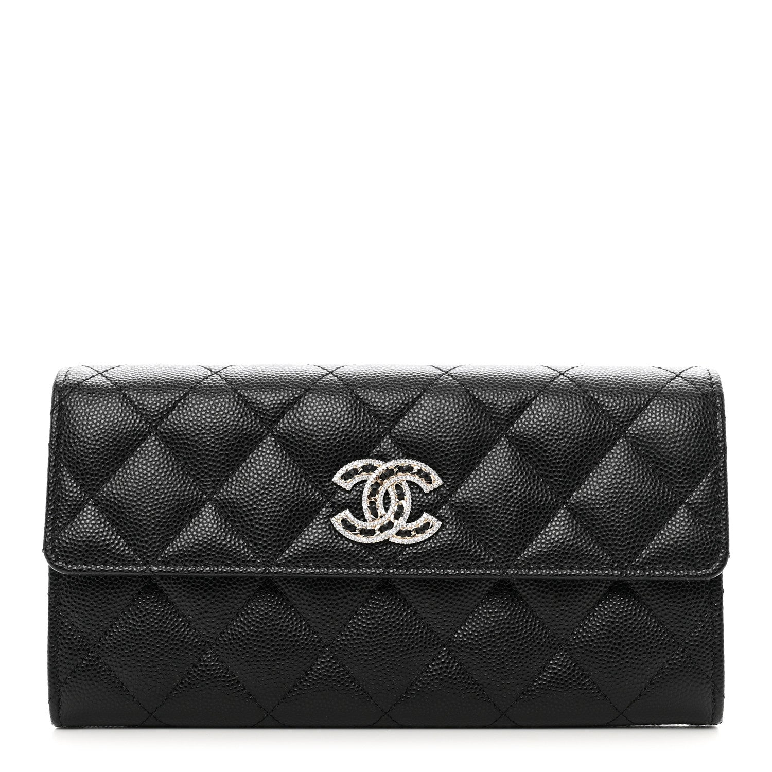 Chanel Caviar Quilted Crystal CC Large Gusset Flap Wallet Black 1 of 9