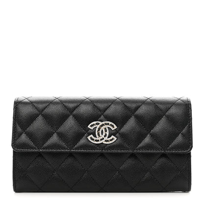 Chanel Caviar Quilted Crystal CC Large Gusset Flap Wallet Black 1 of 9