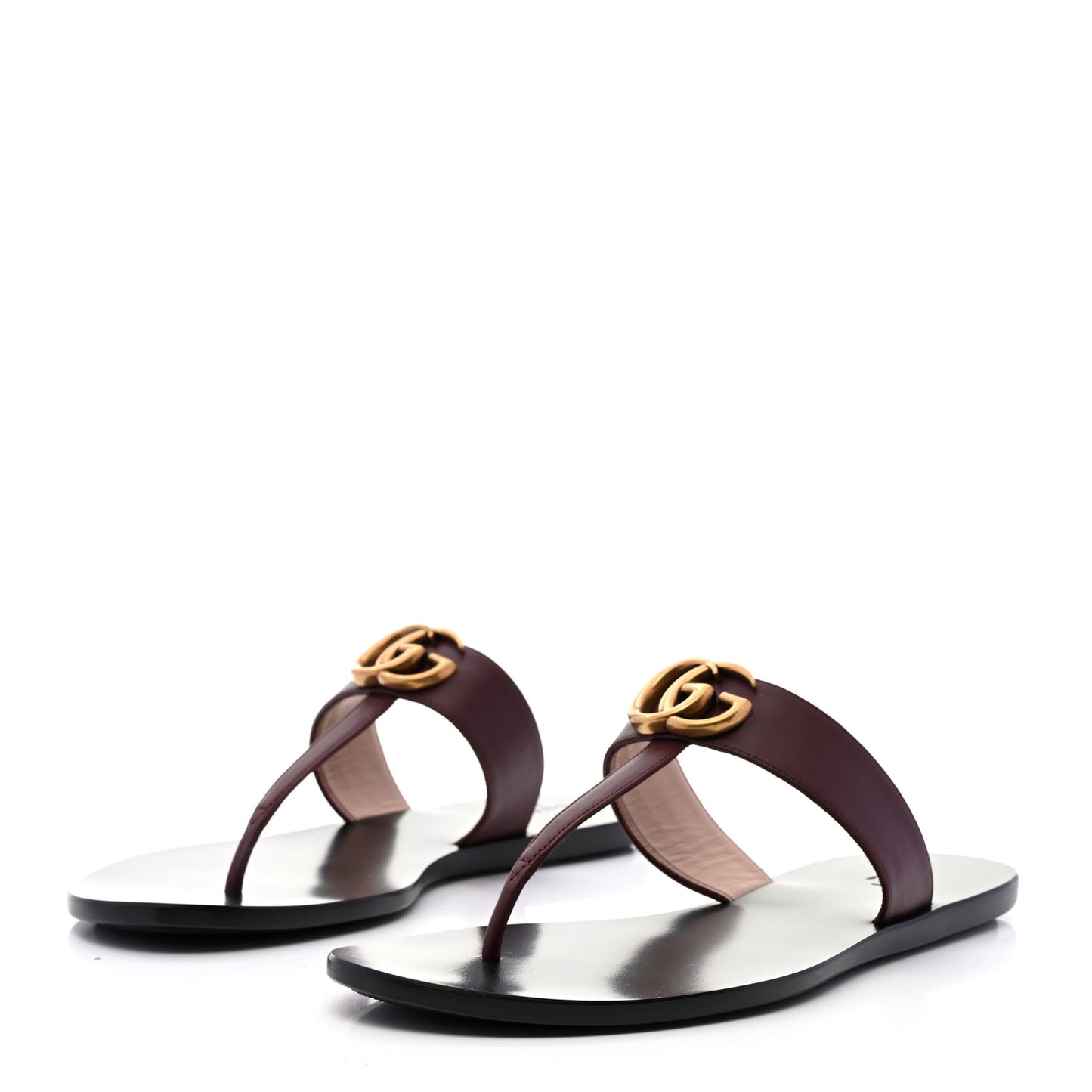 Calfskin GG Marmont Thong Sandals 39.5 Vintage Bordeaux
