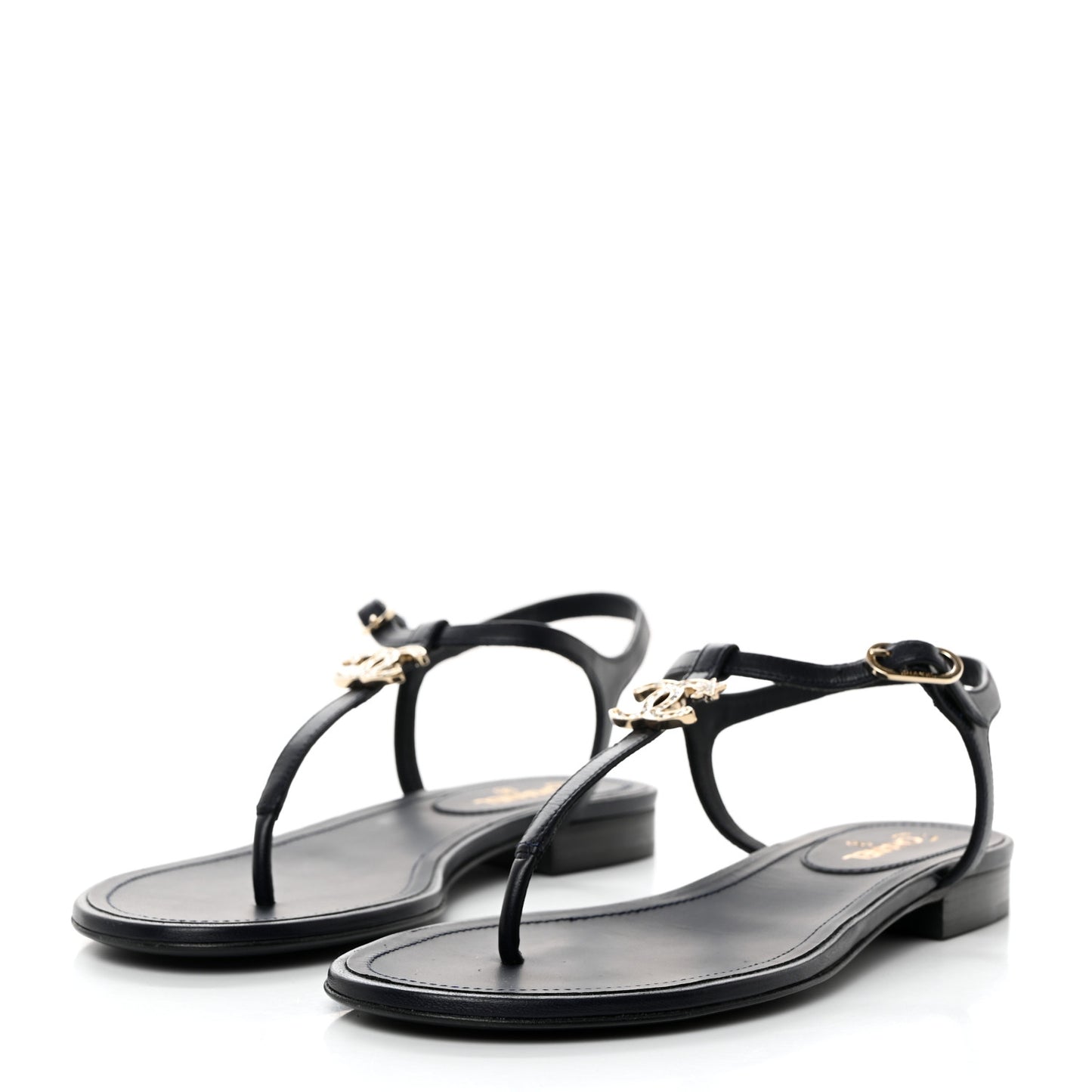 Lambskin Crystal CC Thong Sandals 37 Navy Blue