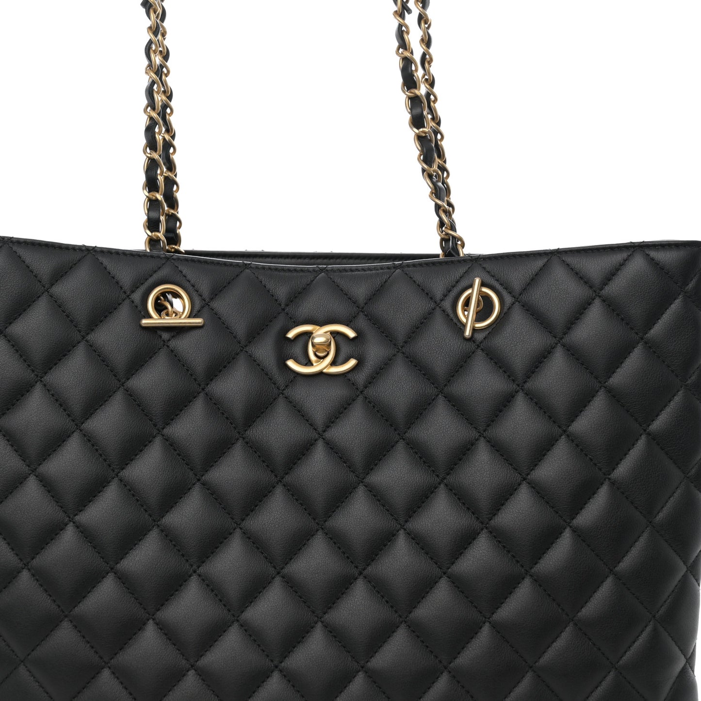 Calfskin Quilted Large Classic Shopping Tote Black