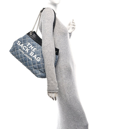 Marc Jacobs Denim Quilted Chain Large The Sack Bag Light Wash Indigo 2 of 9