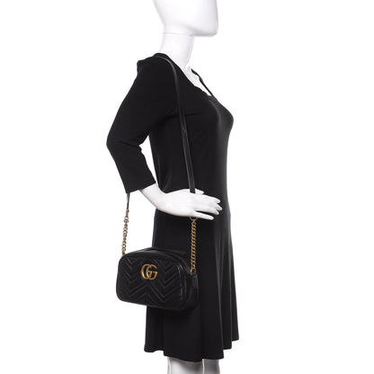 Gucci Calfskin Matelasse Small GG Marmont Chain Shoulder Bag Black 2 of 11