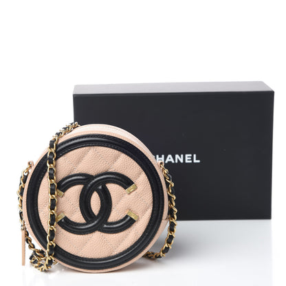 Chanel Caviar Quilted Round Filigree Crossbody Beige Black 10 of 10