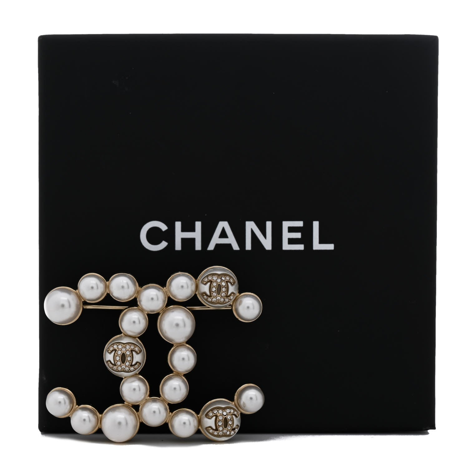 Chanel Metal Crystal Pearl CC Brooch Gold 4 of 4