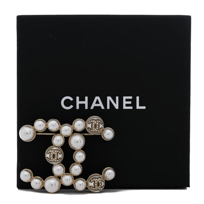 Chanel Metal Crystal Pearl CC Brooch Gold 4 of 4