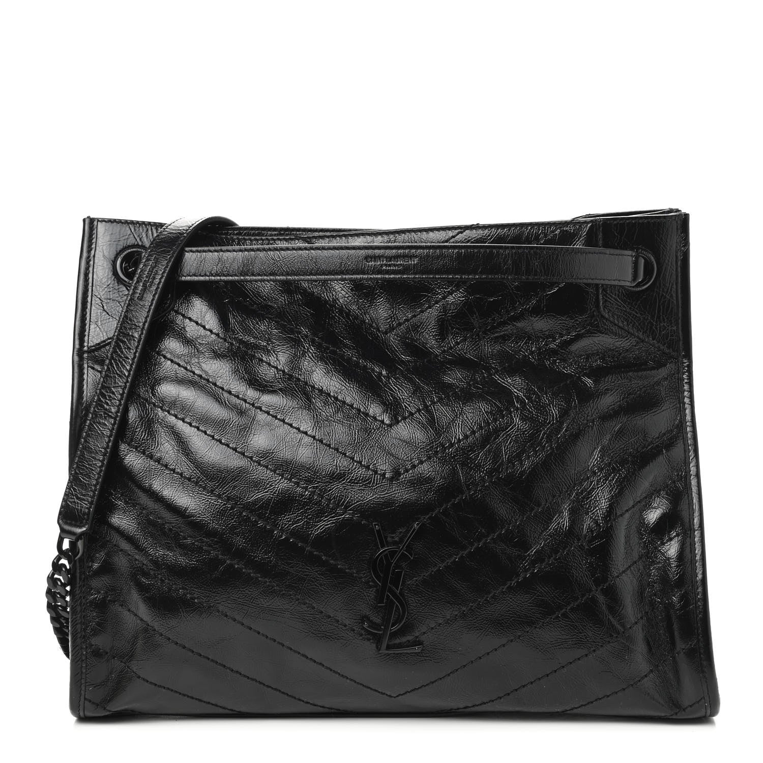 Saint Laurent Crinkled Calfskin Matelasse Monogram Medium Niki Shopper Tote Black 1 of 9