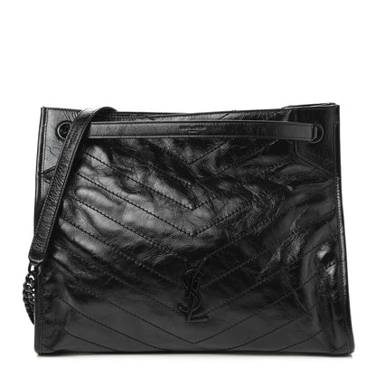 Saint Laurent Crinkled Calfskin Matelasse Monogram Medium Niki Shopper Tote Black 1 of 9