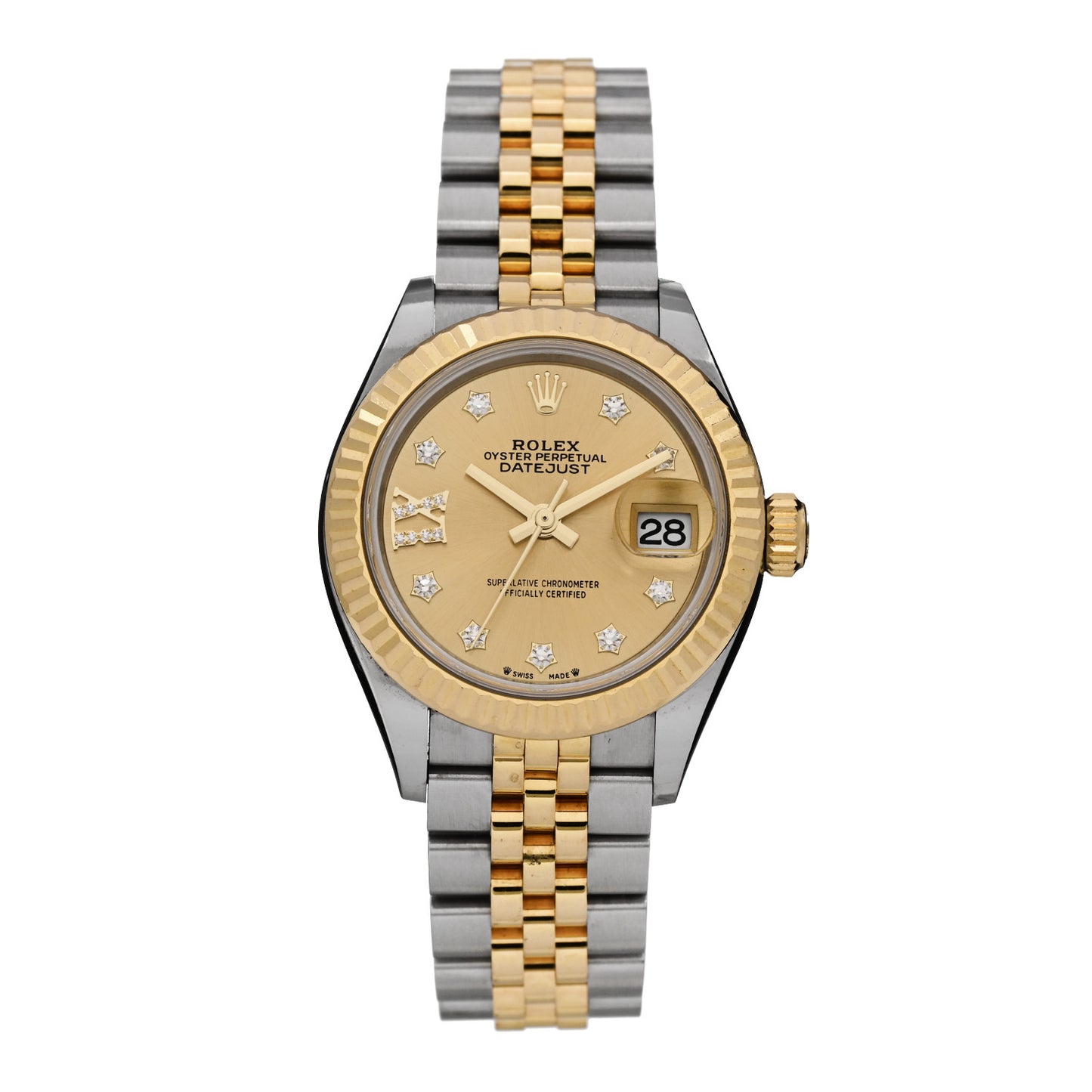 Stainless Steel 18K Yellow Gold Diamond 28mm Oyster Perpetual Datejust Watch Champagne Star 279173