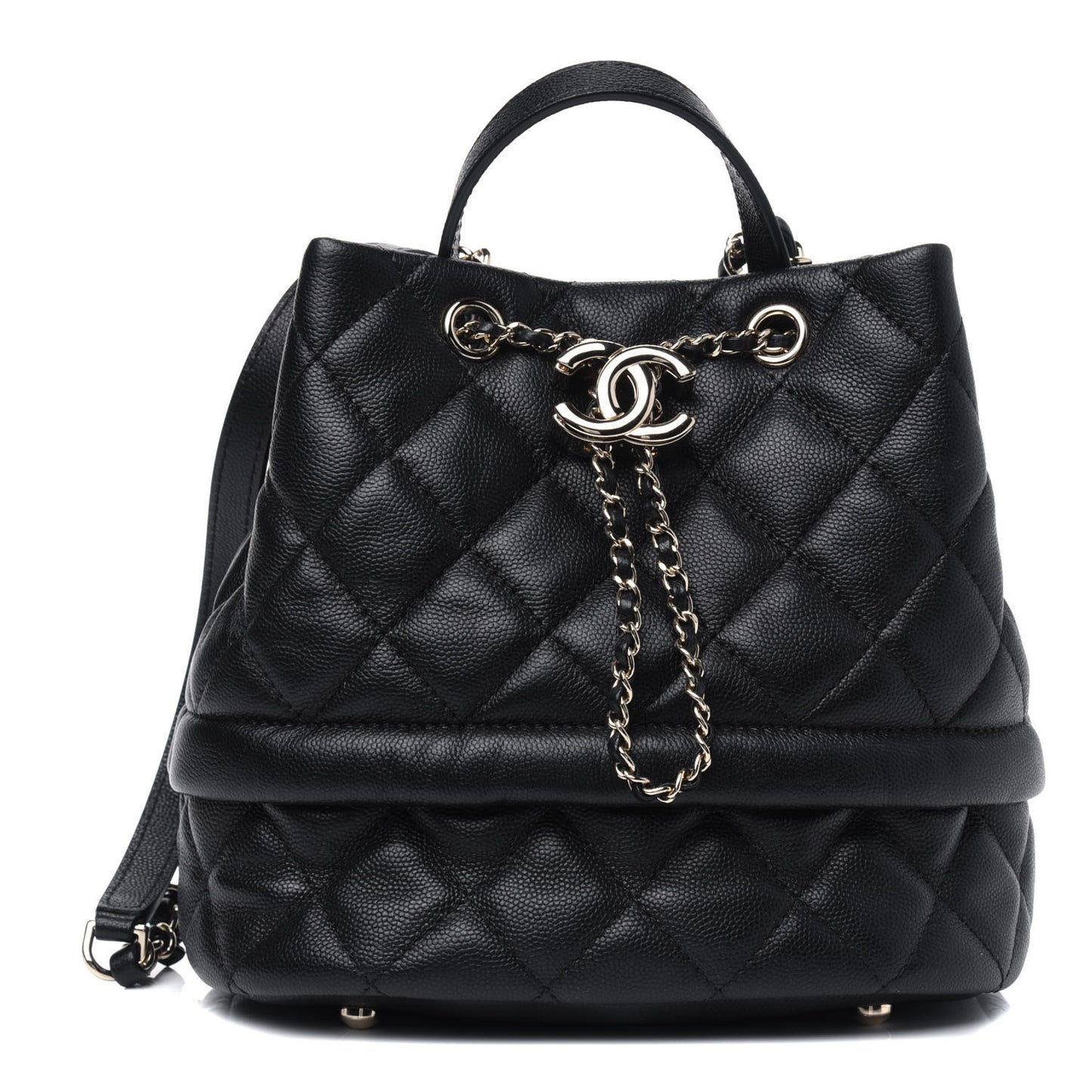 Caviar Quilted Rolled Up Bucket Drawstring Bag Black