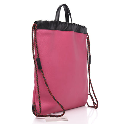 Gucci Grained Calfskin Logo Drawstring Backpack Box Pink Green Black 2 of 9