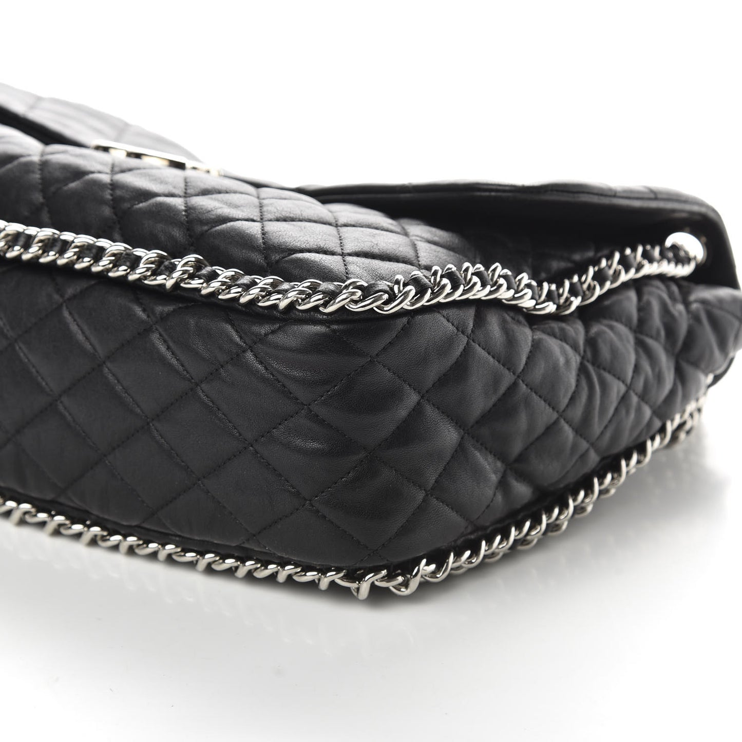 Washed Lambskin Quilted Maxi Chain Around Flap Black