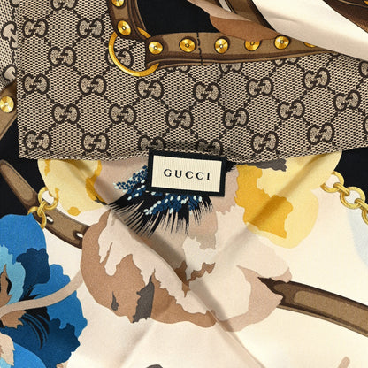 Gucci Silk Twill GG Monogram New Panshie Square Scarf Black Sky Blue 2 of 3
