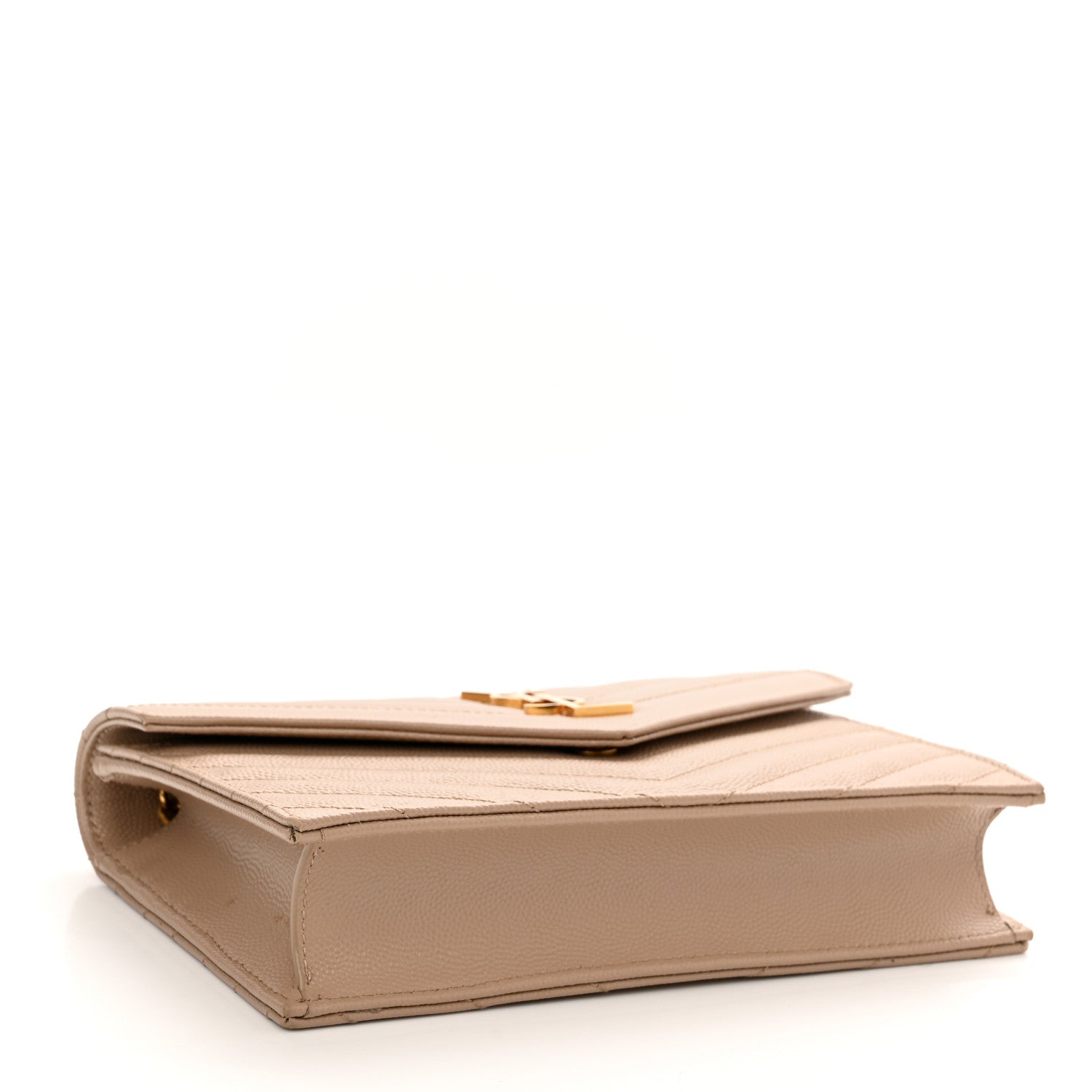Saint Laurent Grain De Poudre Matelasse Chevron Monogram Envelope Chain Wallet Dark Beige 4 of 11