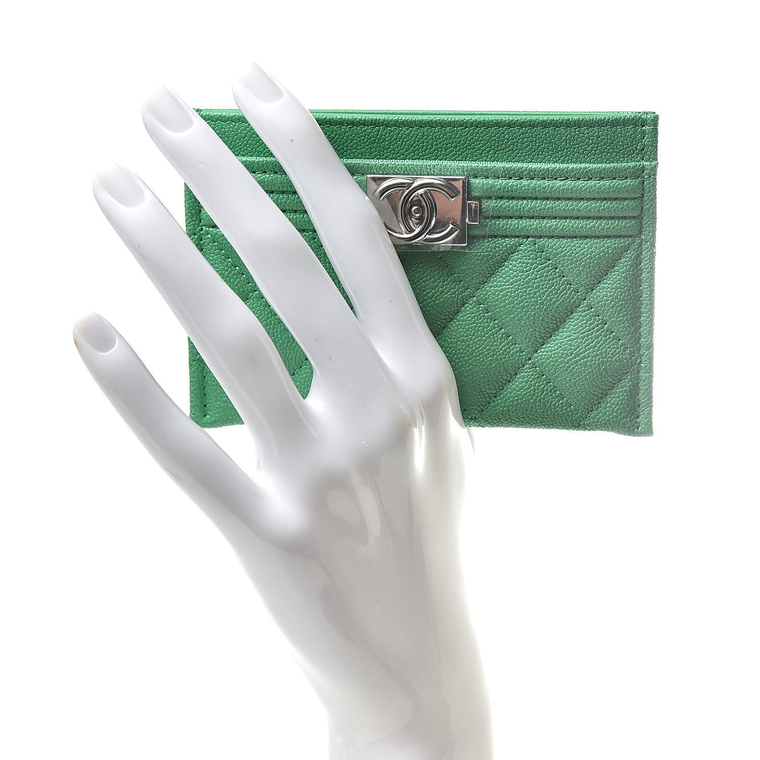 Chanel Caviar Quilted Boy Card Holder Green 2 of 9