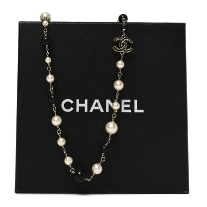 Chanel Pearl Enamel Beaded CC Baroque Long Necklace Black White Gold 5 of 5