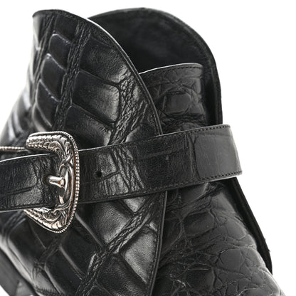 Saint Laurent Calfskin Crocodile Embossed Womens Dixon Buckle Ankle Boots 37.5 Black 14 of 15