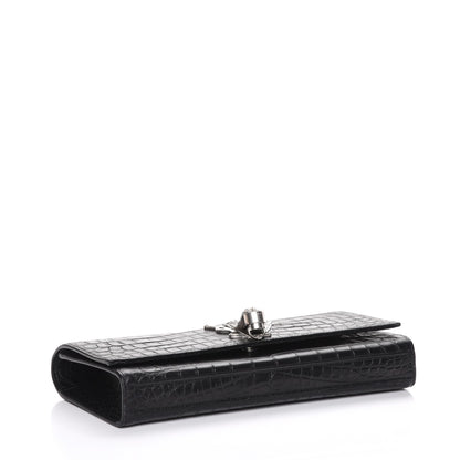 Saint Laurent Calfskin Crocodile Embossed Classic Monogram Tassel Clutch Black 4 of 7