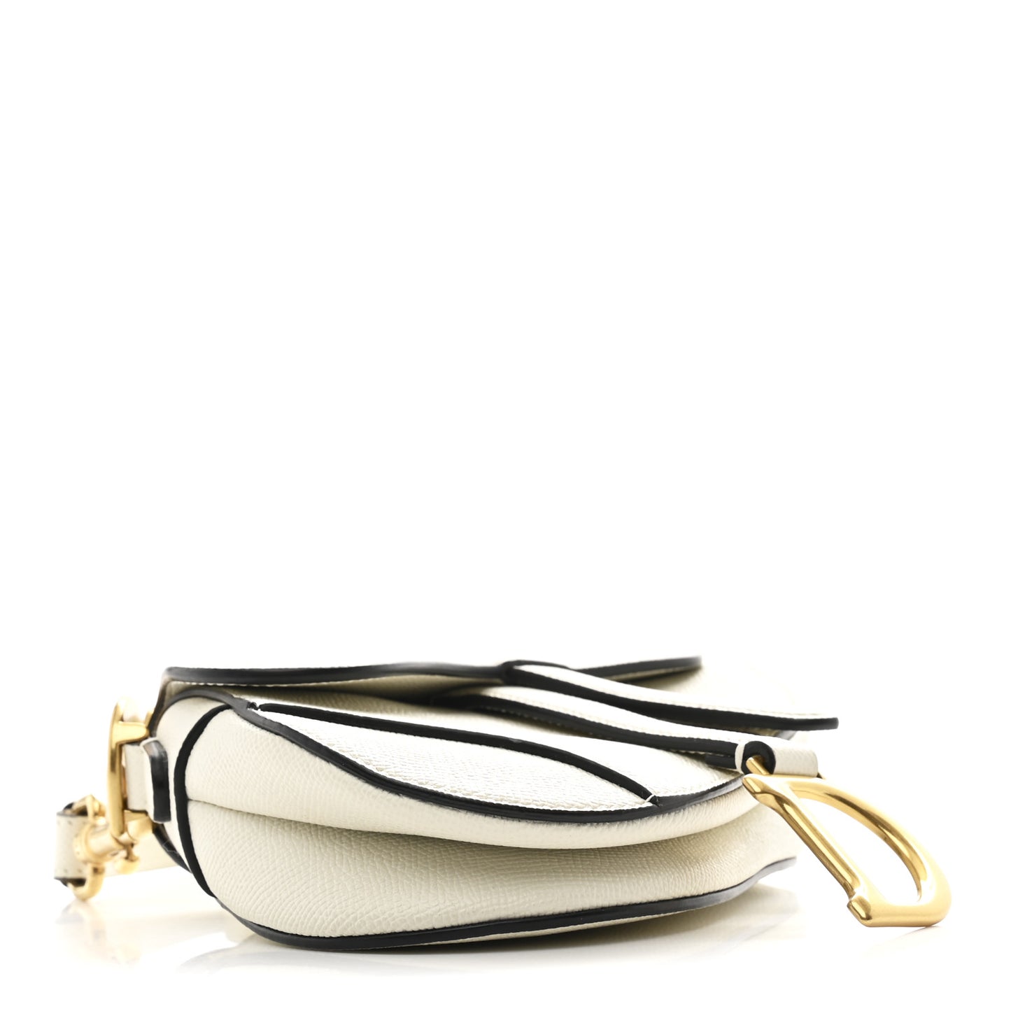 Grained Calfskin Mini Saddle Bag White
