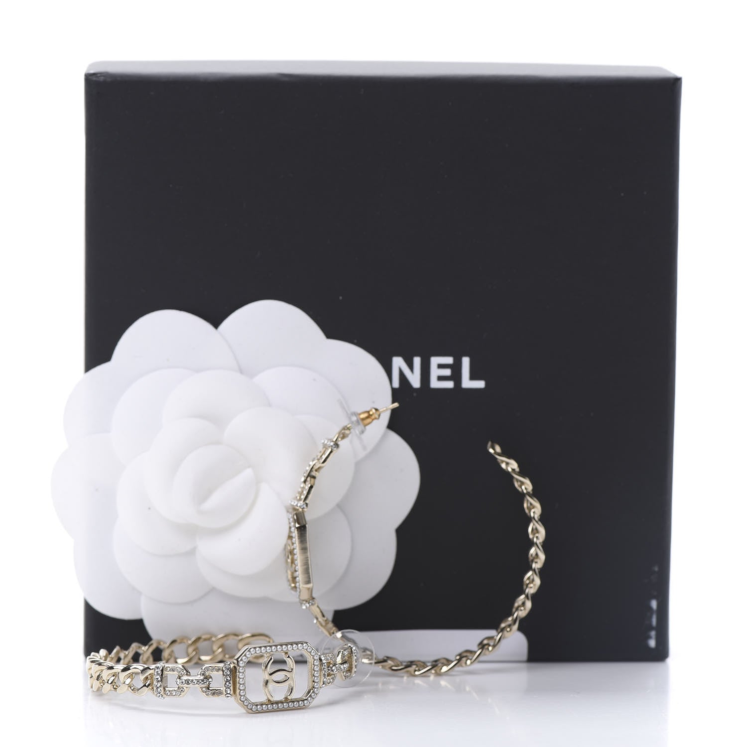 Chanel Crystal CC Vendome Hoop Earrings Gold 5 of 5