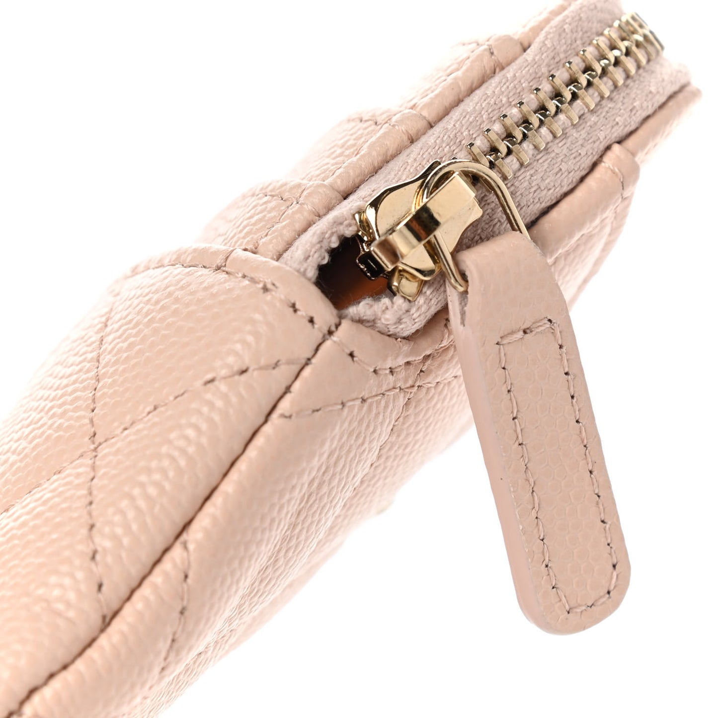 Caviar Quilted Zip Card Holder Wallet Light Beige