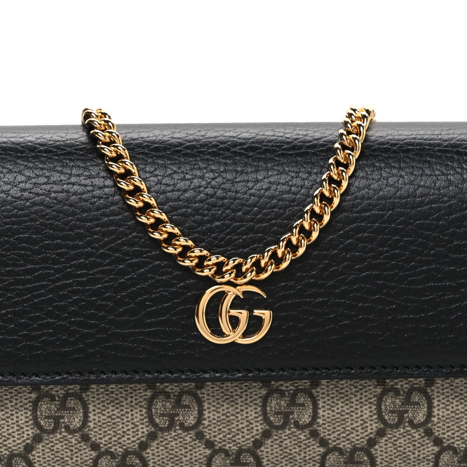 Gucci Dollar Calfskin GG Supreme Monogram Petite GG Marmont Wallet Chain Bag Black Beige Ebony 8 of 10