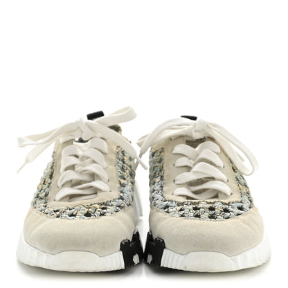 Hermes Braided Silk Suede Sneakers 35 Bleu Clair White 3 of 12
