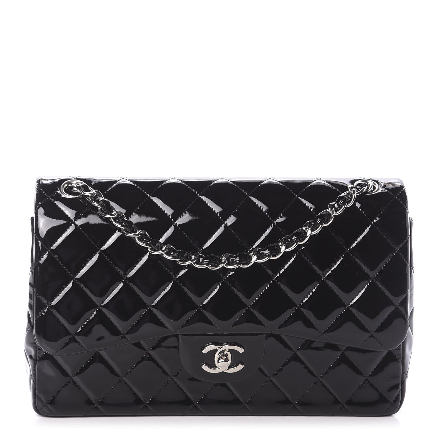 Patent Quilted Jumbo Double Flap Black