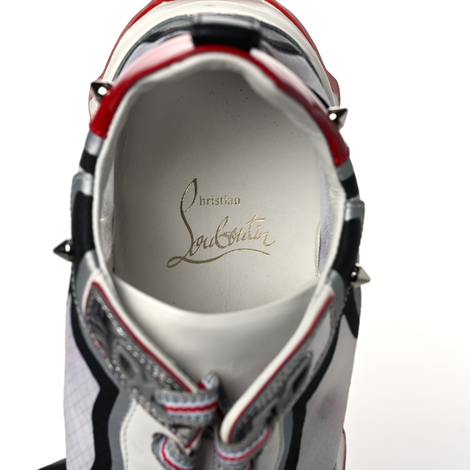 Christian Louboutin Patent Mesh Denim Rete Sharkina Flat Sneakers 38 Blue White 8 of 8
