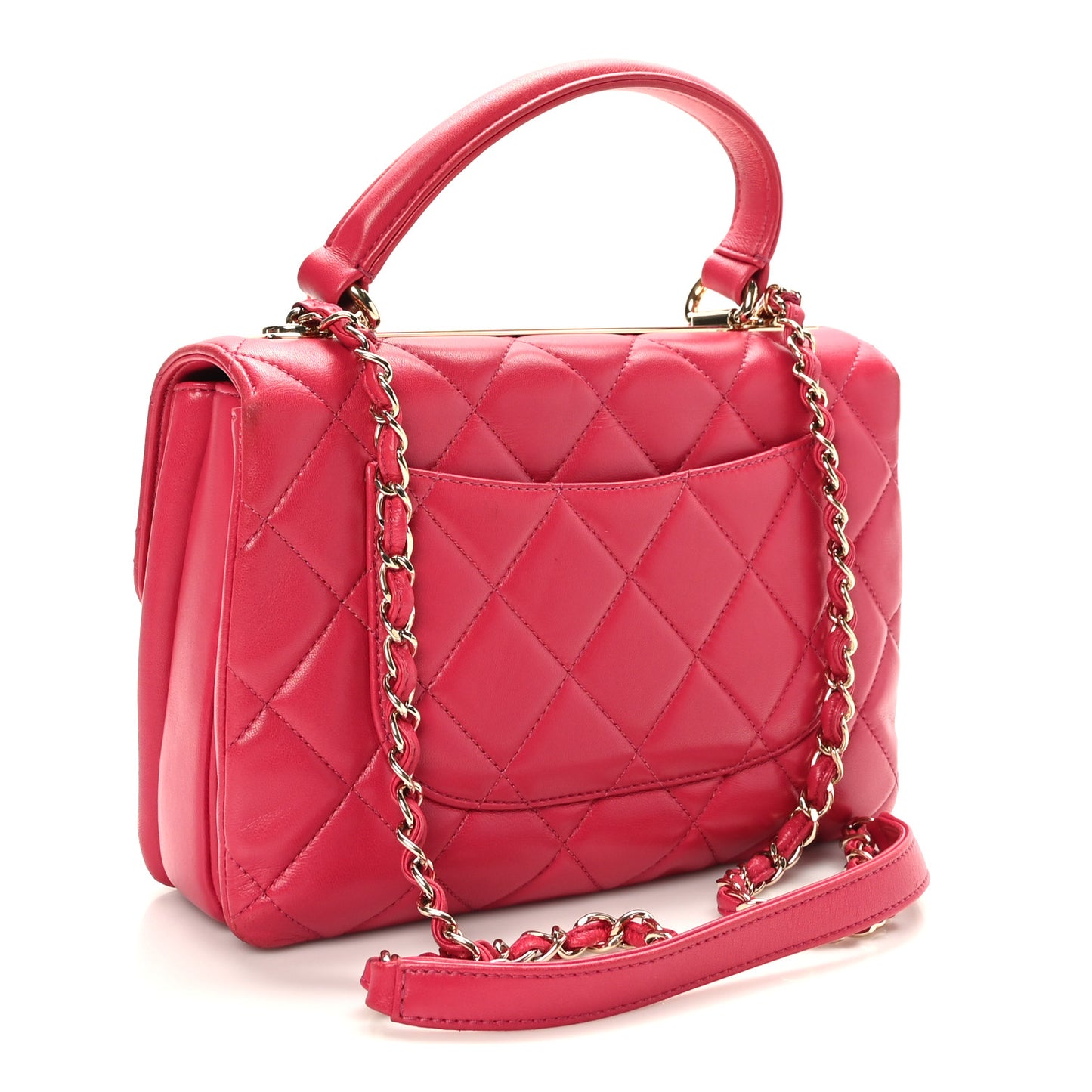 Lambskin Quilted Small Trendy CC Dual Handle Bag Dark Pink