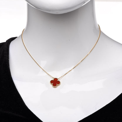 Van Cleef & Arpels 18K Yellow Gold Carnelian Vintage Alhambra Pendant Necklace 2 of 6
