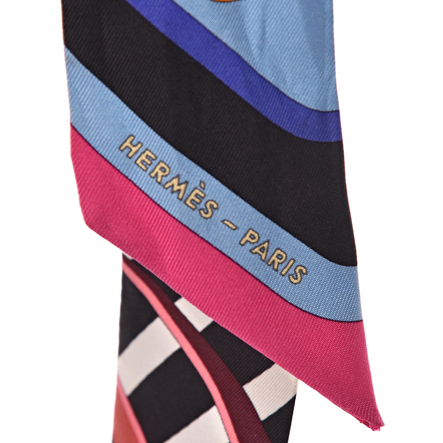 Silk Coaching Twilly Fuchsia Bleu Black