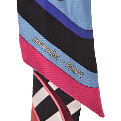 Hermes Silk Coaching Twilly Fuchsia Bleu Black 4 of 6