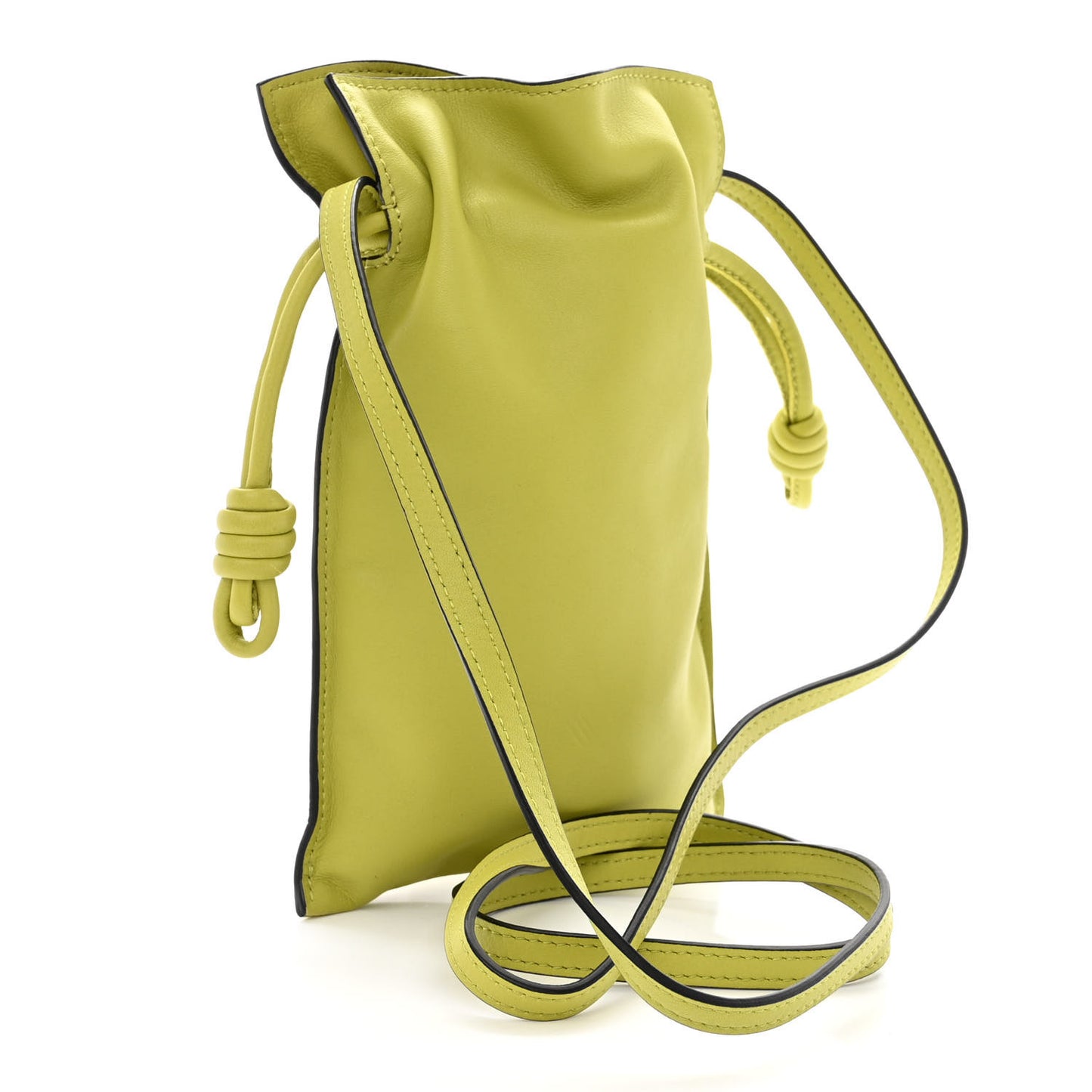 Calfskin Mini Drawstring Flamenco Knot Crossbody Pocket Bag Lime Green