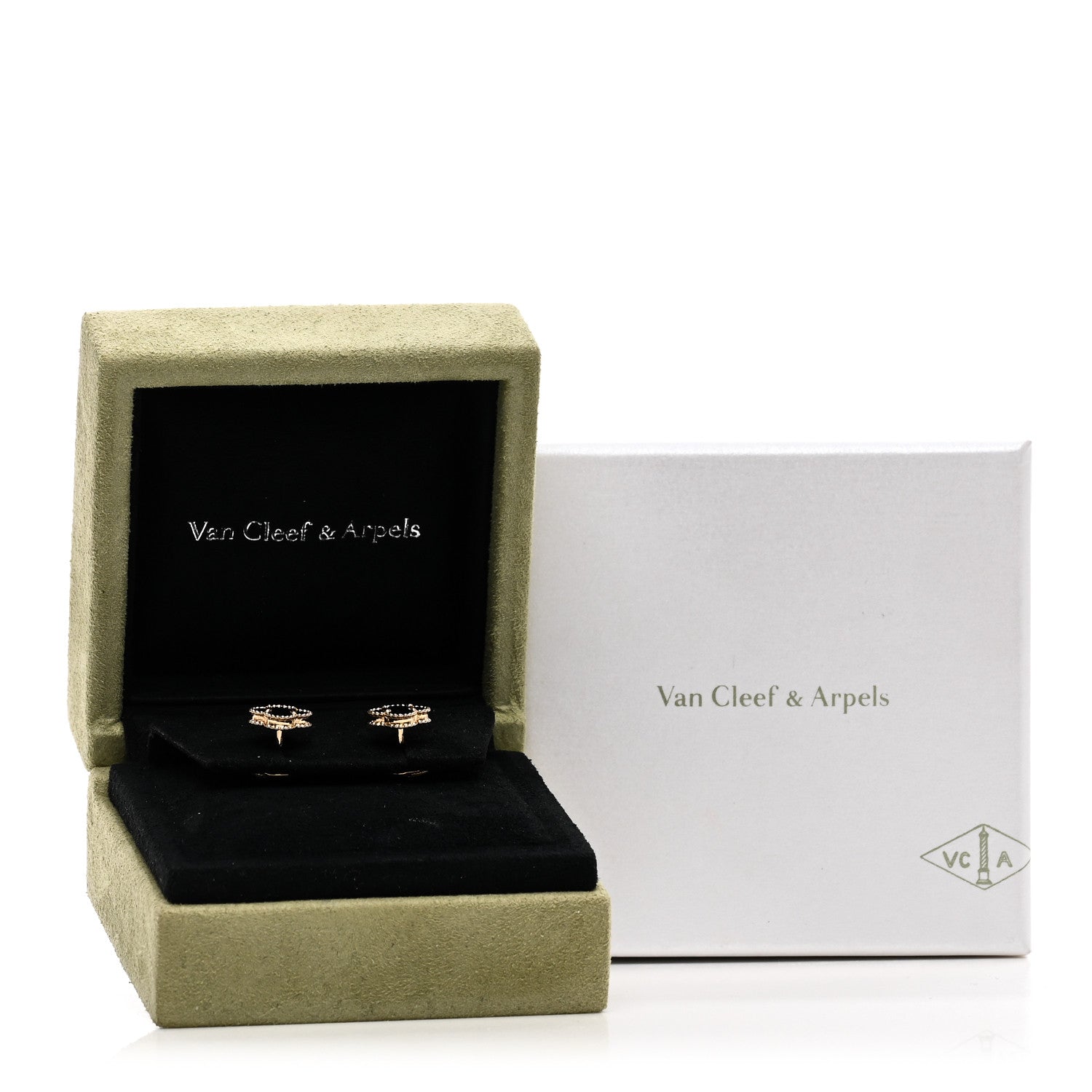 Van Cleef & Arpels 18K Yellow Gold Black Onyx Sweet Alhambra Earrings 5 of 5