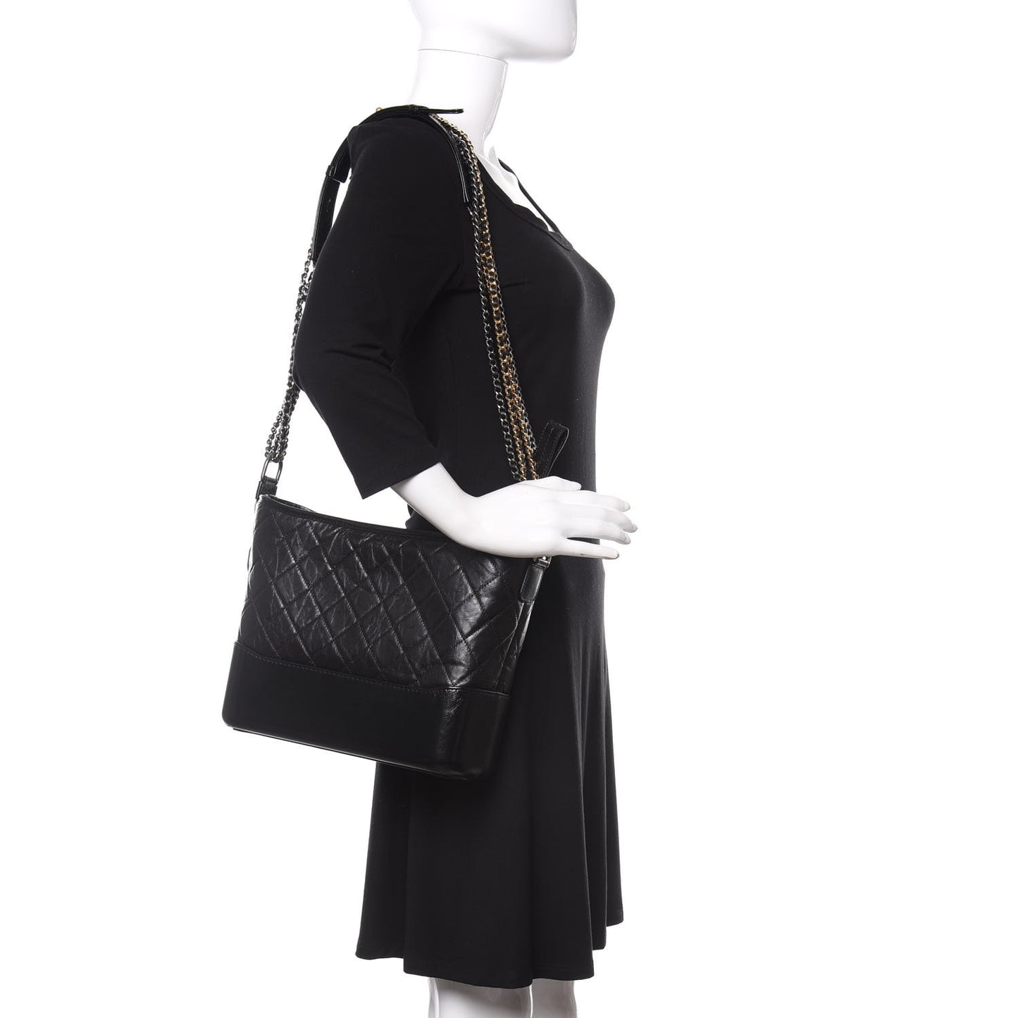 Aged Calfskin Quilted Medium Gabrielle Hobo Black